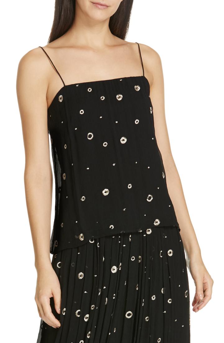 Women's Vince Open Dot Metallic Embroidered Silk Camisole - Black