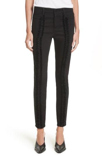 Women's Stella Mccartney Velvet Trim High Waist Skinny Jeans - Black