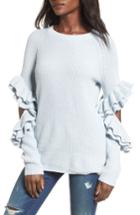 Women's Bp. Elbow Cutout Ruffle Sweater, Size - Blue