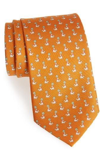 Men's Salvatore Ferragamo Seal Print Silk Tie, Size - Orange