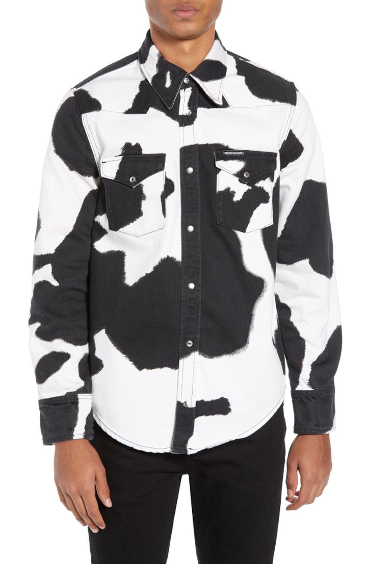 Men's Calvin Klein Jeans Cow Print Western Shirt - White
