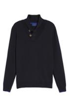 Men's David Donahue Merino Wool Shawl Collar Pullover, Size - Blue