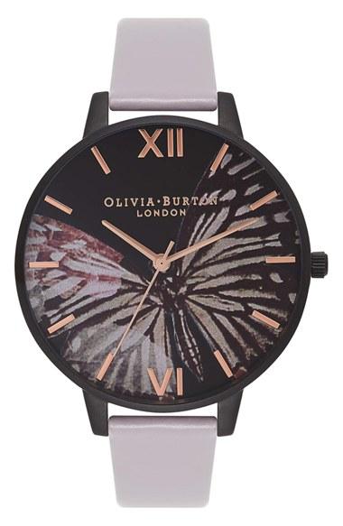 Women's Olivia Burton After Dark Butterfly Leather Strap Watch, 38mm