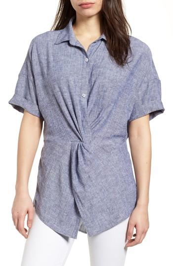 Women's Caslon Twist Front Linen Blend Shirt - Blue