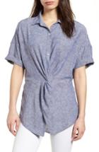 Women's Caslon Twist Front Linen Blend Shirt - Blue