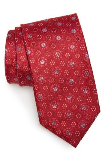 Men's Canali Medallion Silk Tie, Size X-long - Red