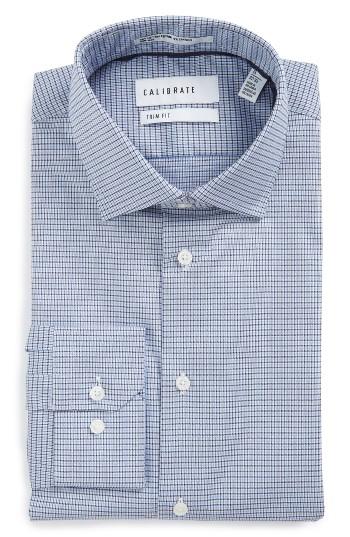 Men's Calibrate Trim Fit Non-iron Check Stretch Dress Shirt - 34/35 - Blue