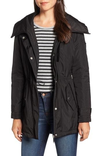 Women's Sam Edelman Velvet Trim Rain Parka - Black