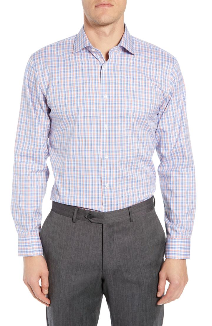 Men's Nordstrom Men's Shop Trim Fit Non-iron Plaid Dress Shirt .5 - Coral