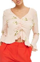 Women's Topshop Ruby Carnation Ruched Blouse Us (fits Like 0) - Pink