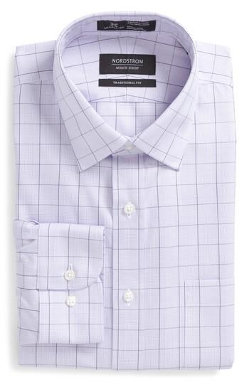 Men's Nordstrom Men's Shop Smartcare(tm) Traditional Fit Windowpane Dress Shirt .5 32/33 - Purple