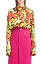 Women's Balenciaga Couture Floral Print Satin Crepon Shirt Us / 36 Fr - Yellow