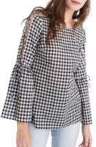 Women's Madewell Lace-up Sleeve Gingham Blouse, Size - Black