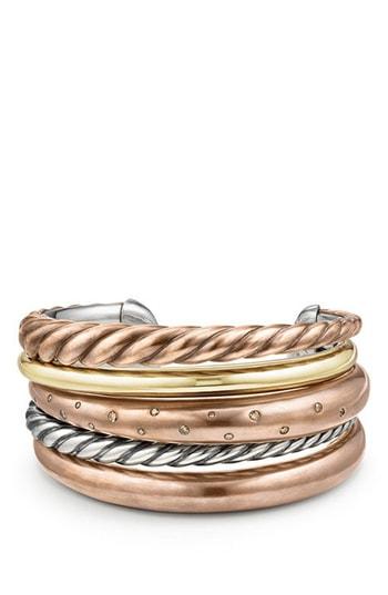 Women's David Yurman Pure Form Mixed Metal Five-row Cuff With Diamonds, 41mm