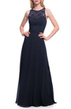Women's #levkoff Lace Bodice Chiffon Gown - Blue