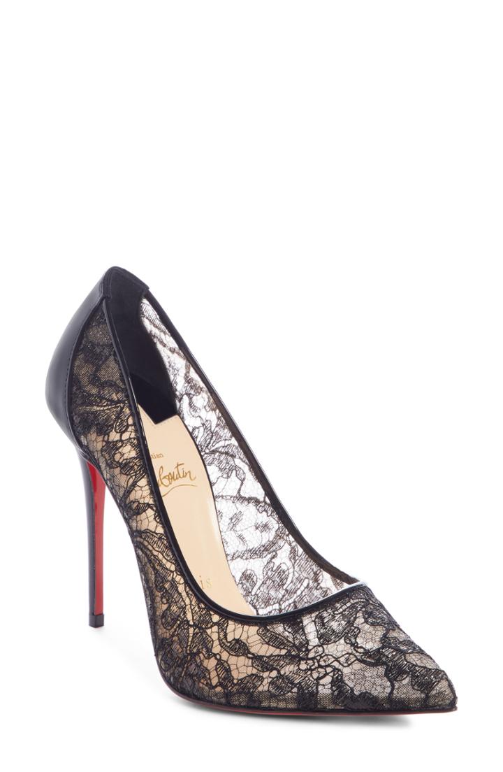 Women's Christian Louboutin Follies Alencon Lace Pump Us / 37eu - Black