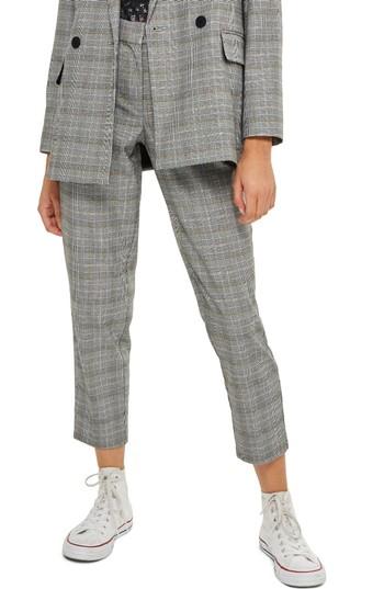 Women's Topshop Check Taper Leg Trousers Us (fits Like 6-8) - Grey