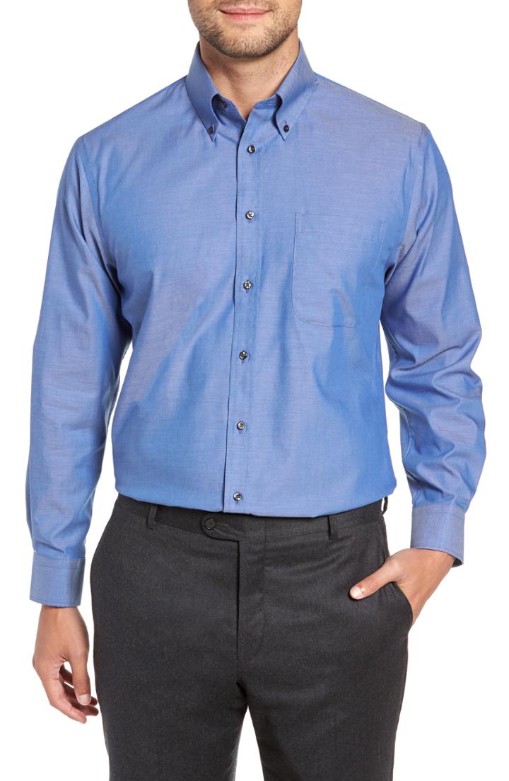 Men's Nordstrom Men's Shop Traditional Fit Non-iron Dress Shirt - 34 - Blue