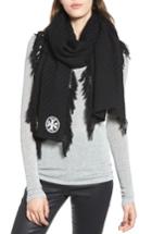 Women's Tory Burch Fringe Merino Wool Scarf, Size - Blue