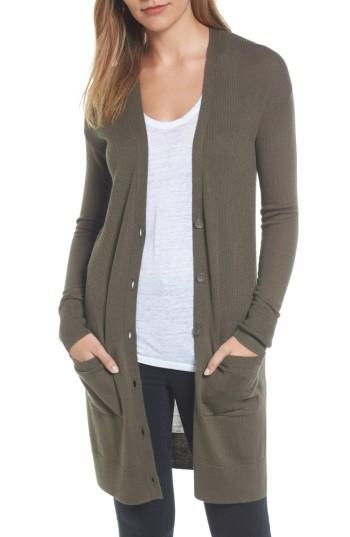 Women's Halogen Rib Knit Wool Blend Cardigan, Size - Green