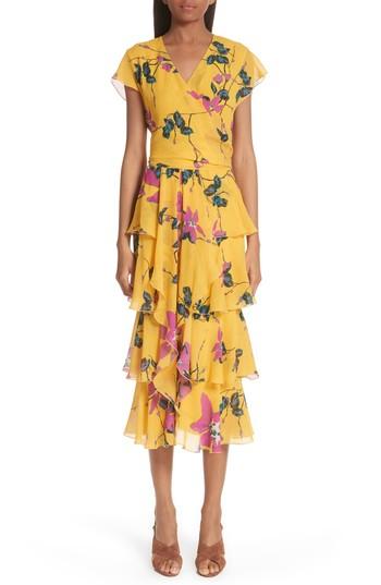 Women's Etro Lily Print Tiered Silk Dress Us / 38 It - Metallic