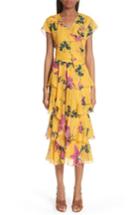 Women's Etro Lily Print Tiered Silk Dress Us / 38 It - Metallic