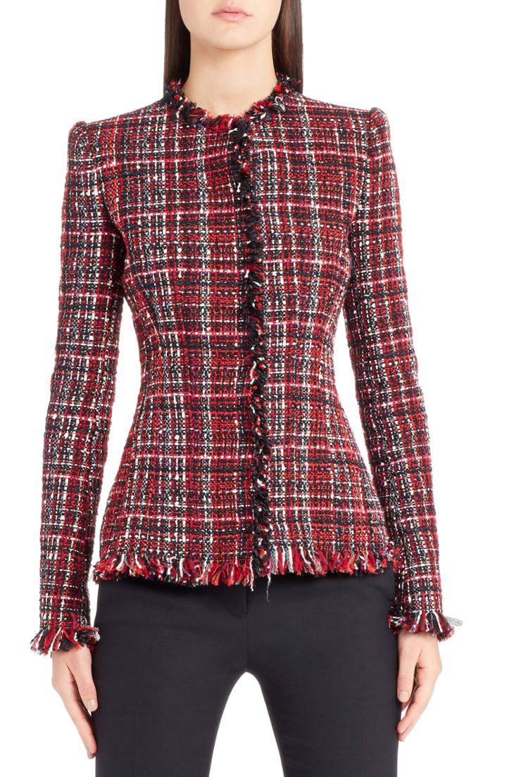 Women's Alexander Mcqueen Frayed Artisan Tweed Jacket Us / 42 It - Red