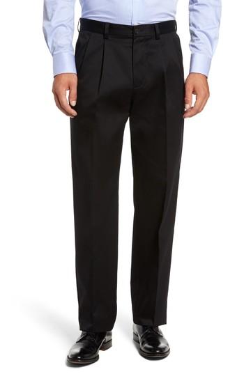 Men's Nordstrom Men's Shop 'classic' Smartcare(tm) Relaxed Fit Double Pleated Cotton Pants X 29 - Black (online Only)