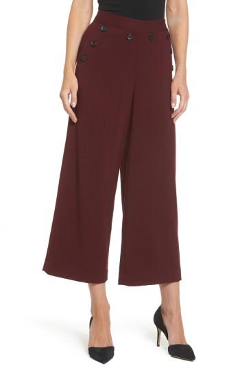 Petite Women's Halogen Plaid Wide Leg Crop Pants P - Burgundy