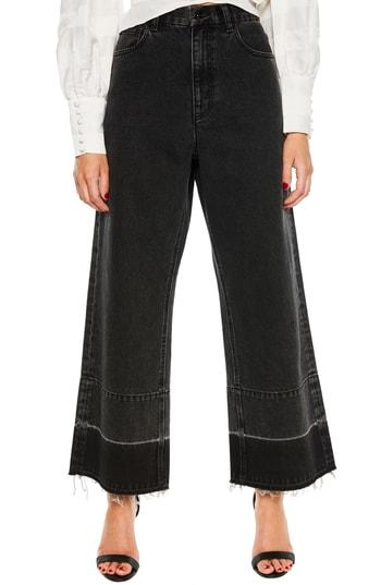 Women's Bardot High Waist Release Hem Wide Leg Jeans - Black