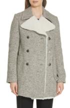 Women's Tory Burch Kinsley Faux Shearling Tweed Coat - Grey
