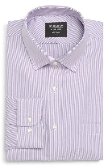 Men's Nordstrom Men's Shop Trim Fit Non-iron Stripe Dress Shirt 32/33 - Purple