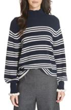 Women's Rebecca Taylor Striped Wool Cotton Blend Blouson Sleeve Sweater - Blue