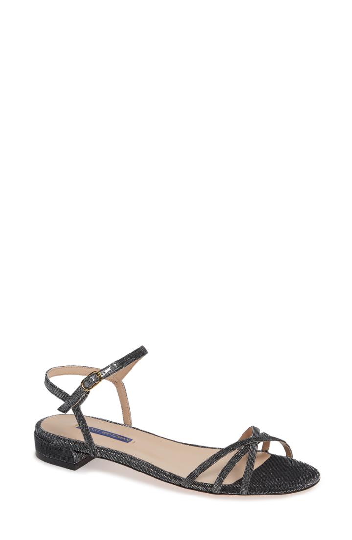 Women's Stuart Weitzman Starla Quarter Strap Flat Sandals M - Black
