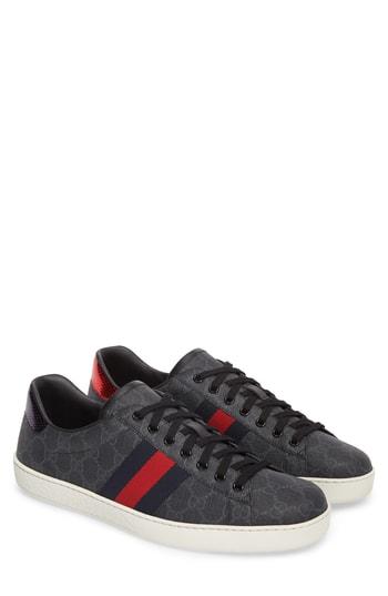 Men's Gucci New Ace Webbed Low Top Sneaker Us / 15uk - Black