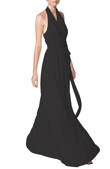 Women's Ceremony By Joanna August 'amber' Side Tie Chiffon Halter Gown - Black