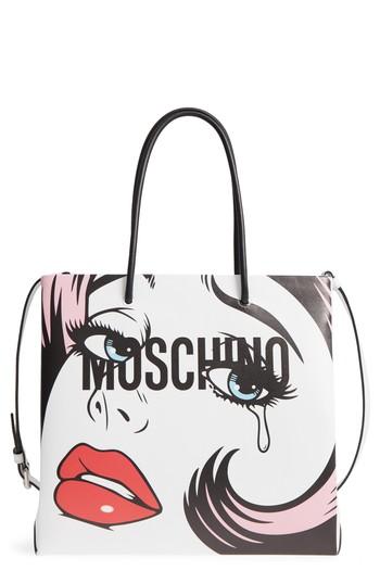 Moschino Graphic Print Leather Tote - White