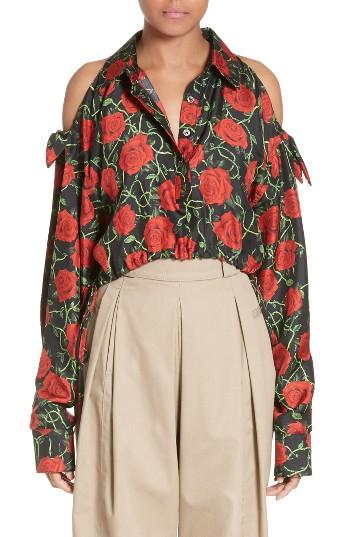 Women's Alexander Wang Print Silk Cold Shoulder Top
