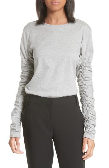 Women's Tibi Long Sleeve Mercerized Cotton Tee - Grey