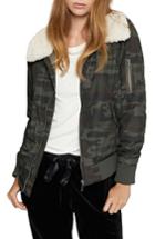 Women's Sanctuary Faux Shearling Collar Camo Bomber Jacket - Green