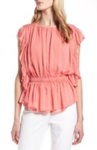 Women's Halogen Ruffle Chiffon Blouse - Coral