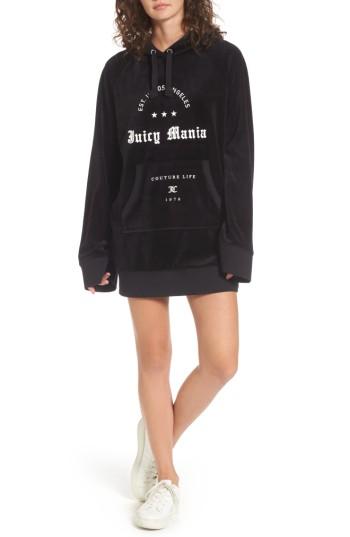 Women's Juicy Couture Juicy Mania Oversize Velour Hoodie Dress - Black