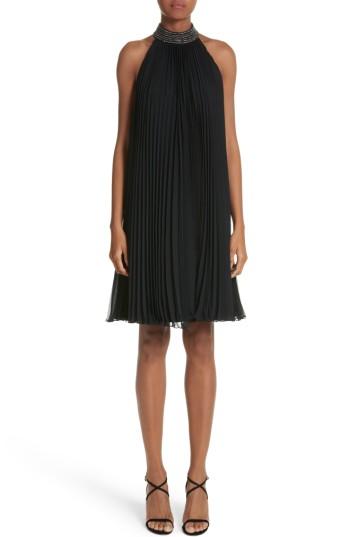 Women's Carmen Marc Valvo Embellished Pleat Trapeze Dress - Black