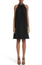 Women's Carmen Marc Valvo Embellished Pleat Trapeze Dress - Black