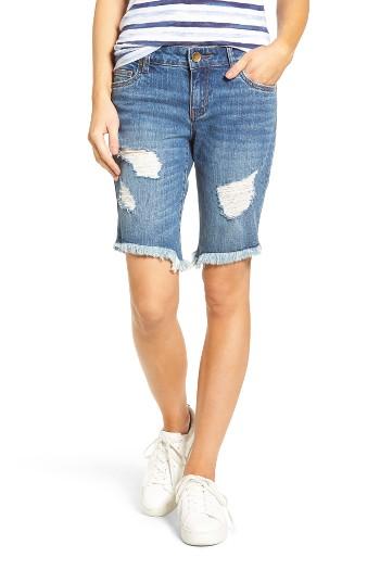 Women's Kut From The Kloth Distressed Frayed Hem Denim Bermuda Shorts