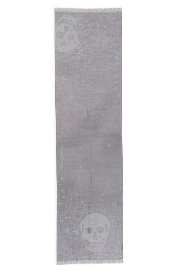Women's Alexander Mcqueen Metallic Graffiti Skull Wool Blend Scarf