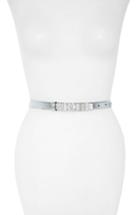 Women's Moschino Logo Skinny Leather Belt - Silver W/ Silver