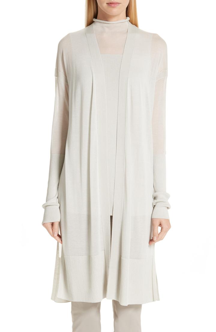 Women's Lafayette 148 New York Sheer Longline Cardigan - Beige