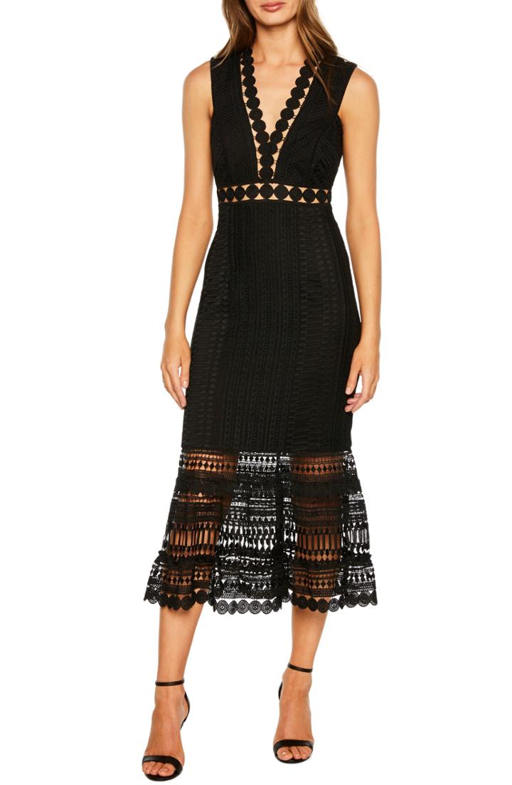 Women's Bardot Petra Lace Tea Length Dress - Black