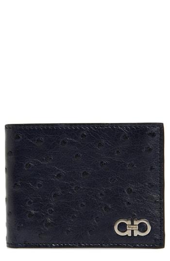 Men's Salvatore Ferragamo Ostrich Leather Billfold - Blue
